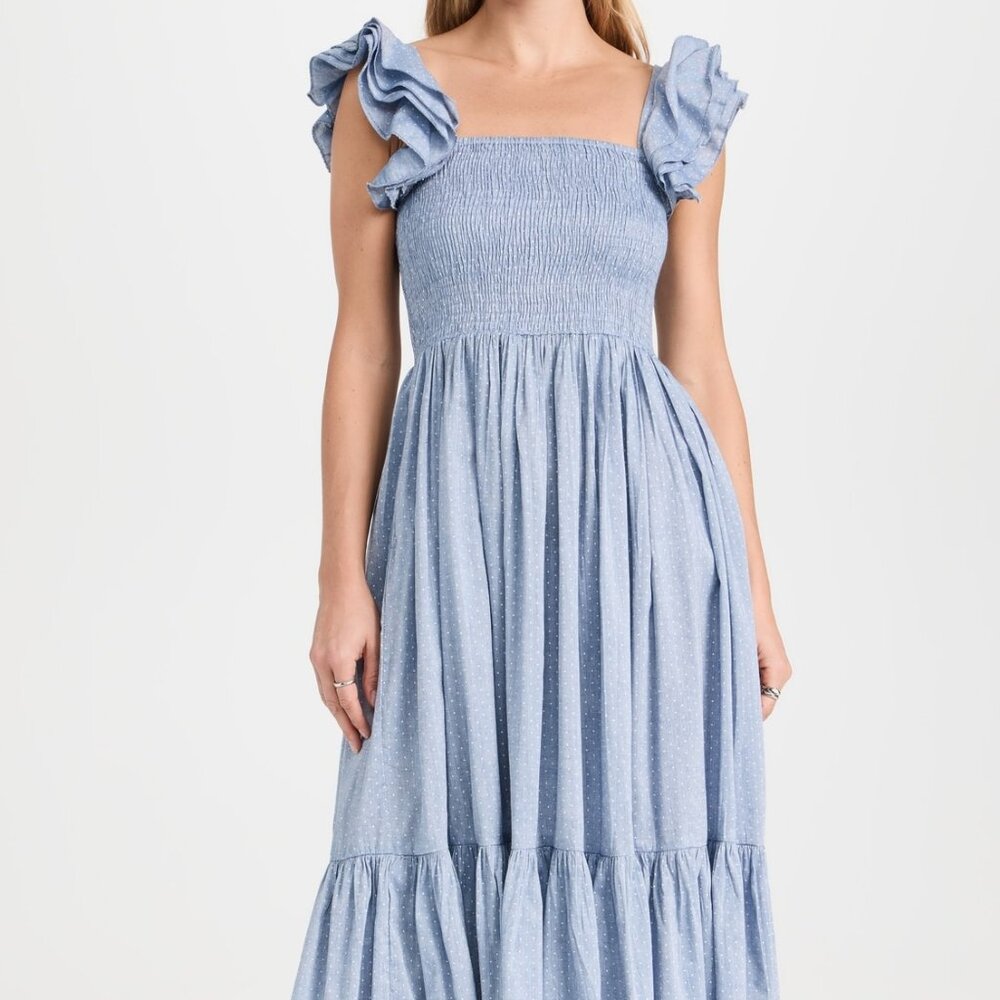 MILLE OLYMPIA DRESS IN CHAMBRAY POLKA DOT SIZE SMALL ORIGINALLY $268 NWT